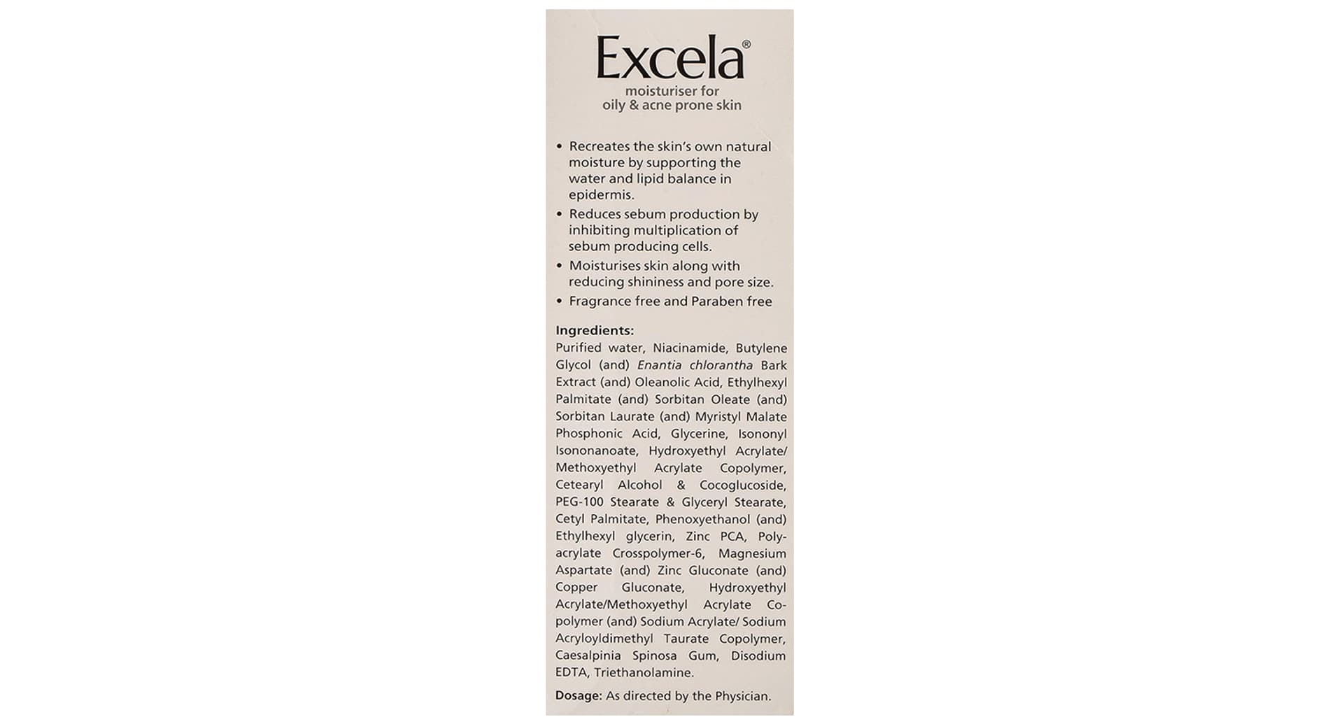 Excela moisturiser claims and full ingredient panel