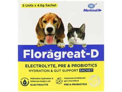 Floragreat-D electrolyte pre and probiotics sachet Pet Mankind 5 units x 4.6 g carton