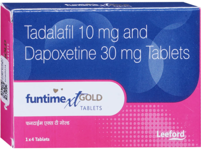 Funtime XT Gold Tablet carton front - Tadalafil 10mg and Dapoxetine 30mg by Leeford