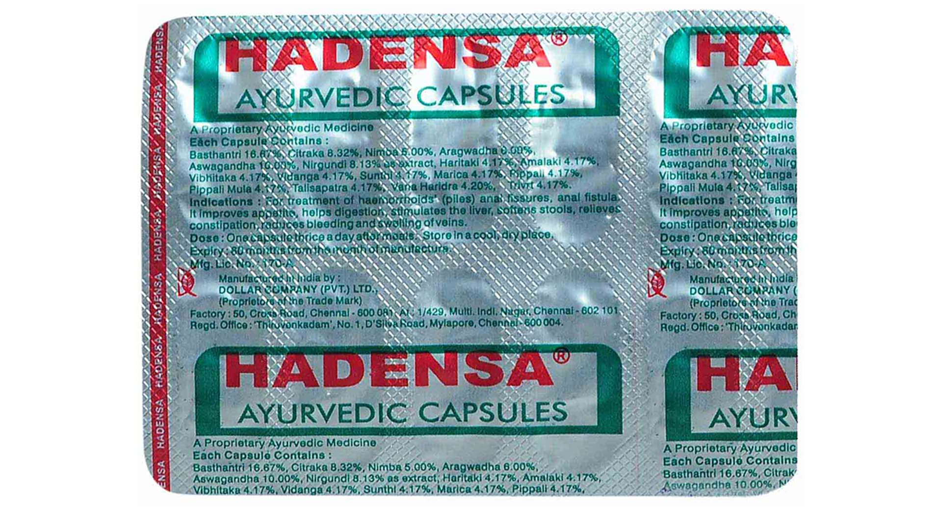 Hadensa Ayurvedic Capsules strip composition and indications