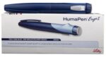 HumaPen Ergo II two-tone blue reusable insulin pen with Lilly carton