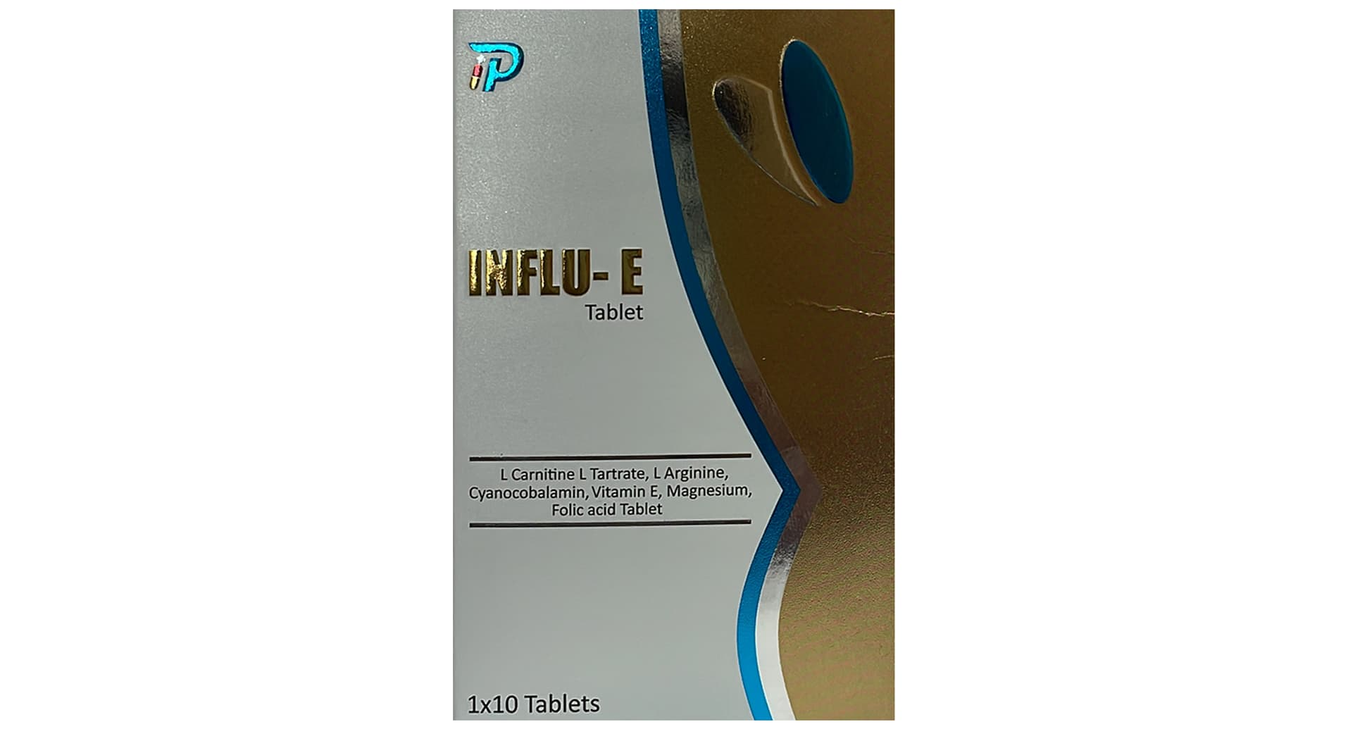 Influ-E Tablet pack front with L Carnitine L Arginine Vitamin E composition