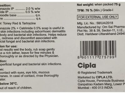 Ketocip CT Soap composition, directions and caution panel