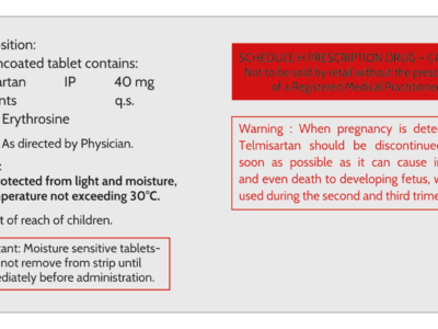 Kriam Pharma Telmisartan 40 mg Tablet composition and pregnancy warning panel