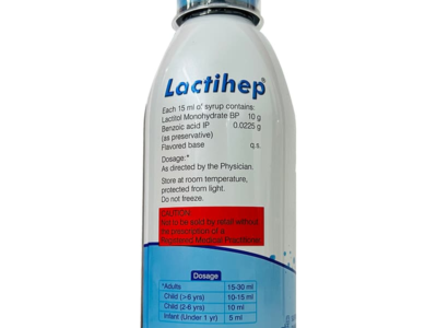 Lactihep Syrup bottle relieves constipation panel