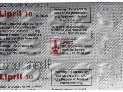 Lipril 10 mg Tablet Lupin lisinopril 10 mg strip of 15 tablets