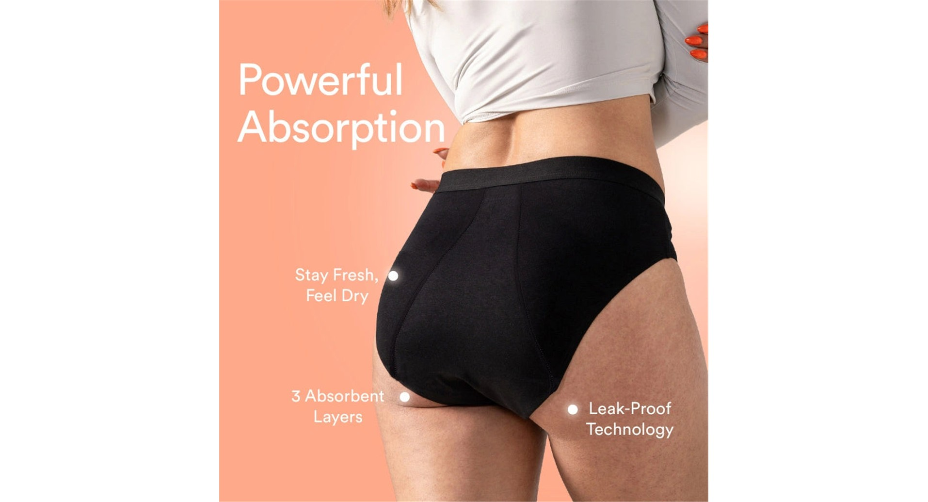Mahina Cotton Period Panty mid-rise black back view