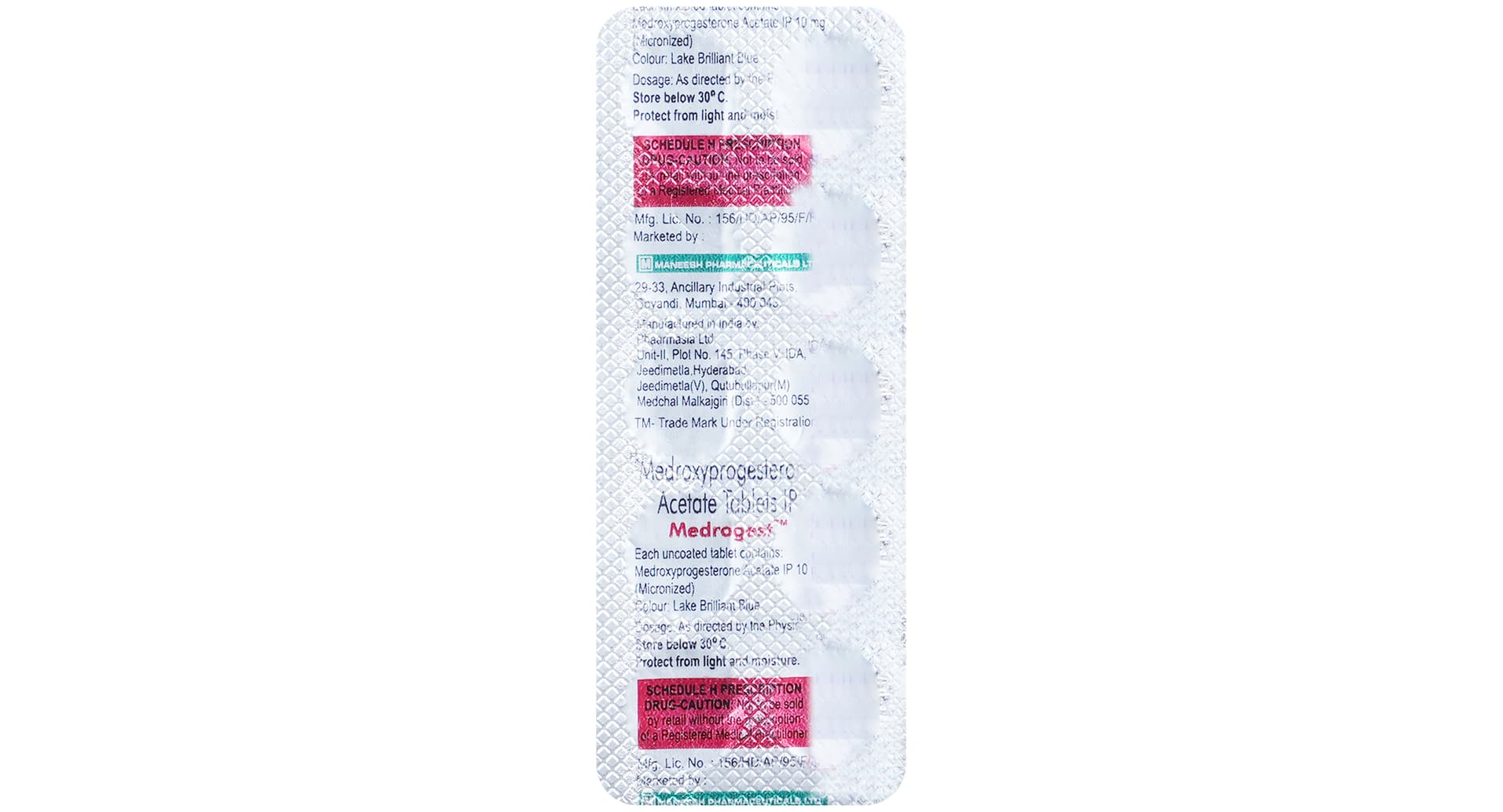 Medrogest 10 mg Tablet strip composition panel