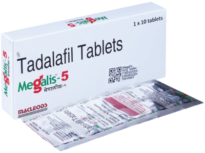 Megalis-5 Tadalafil 5mg tablet carton with strip of 10 by Macleods