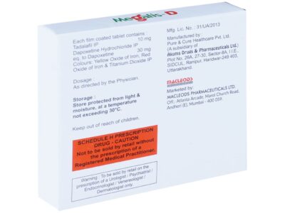 Megalis-D 10mg/30mg composition panel - Tadalafil 10mg and Dapoxetine 30mg, Schedule H warning