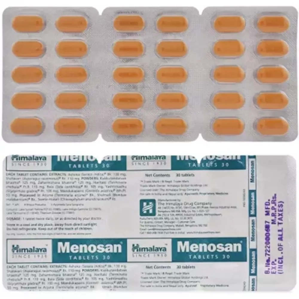 Himalaya Menosan Tablet composition and ingredients panel