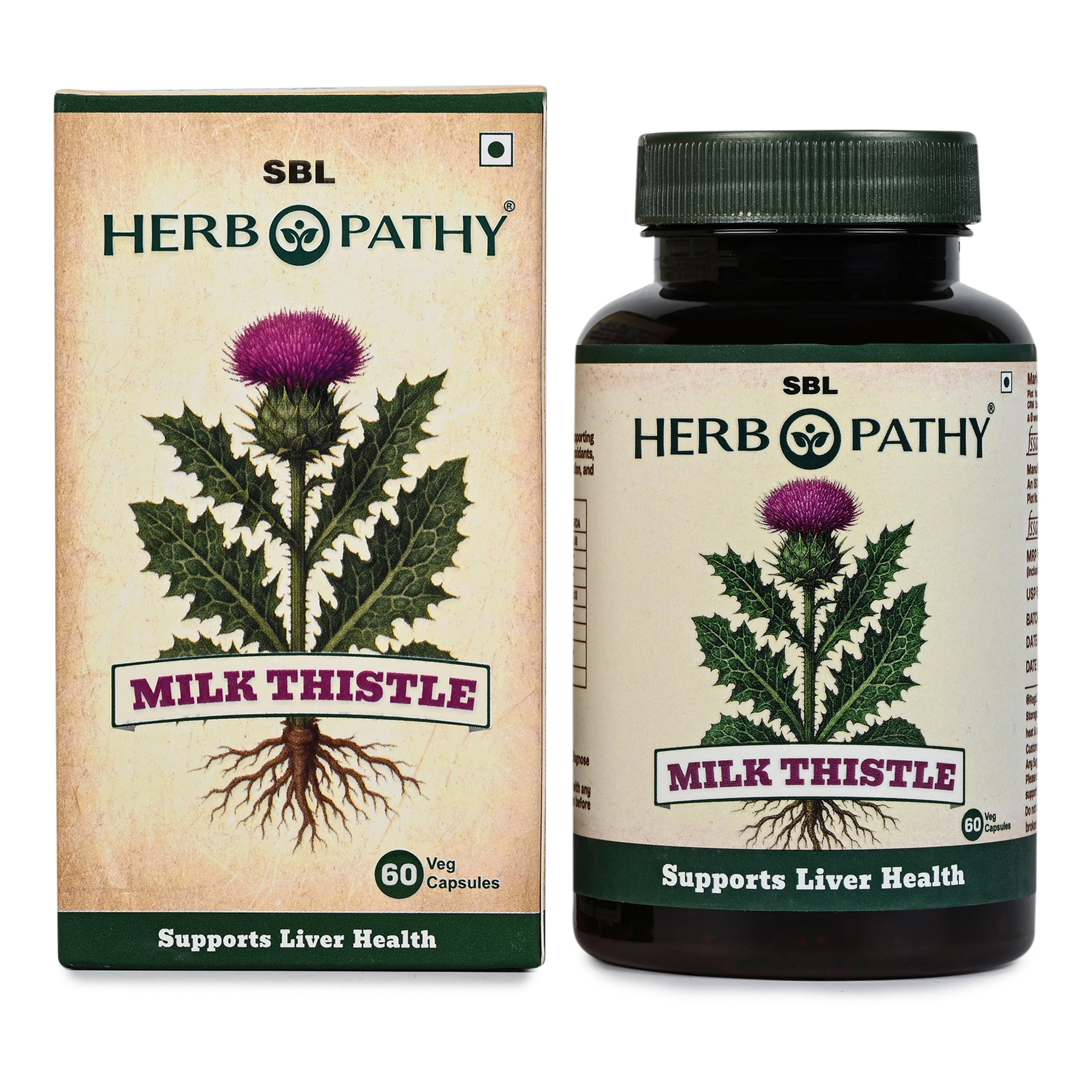 Milk Thistle Capsules SBL Herbopathy 60 count bottle and carton