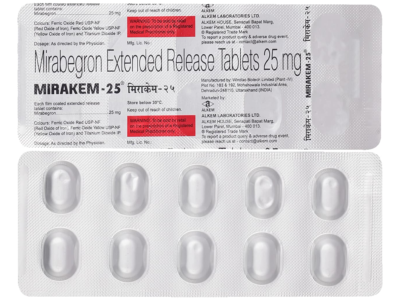 Mirakem 25mg Tablet Alkem mirabegron extended release strip of 10 tablets