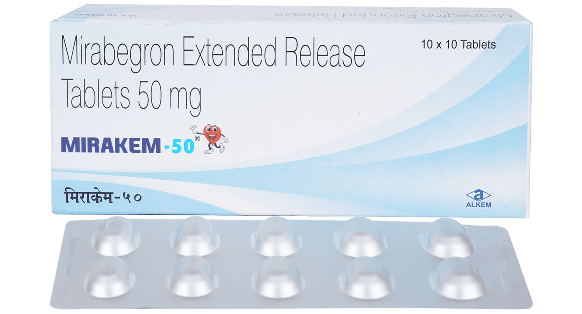 Mirakem 50mg Tablet Alkem mirabegron extended release carton and strip