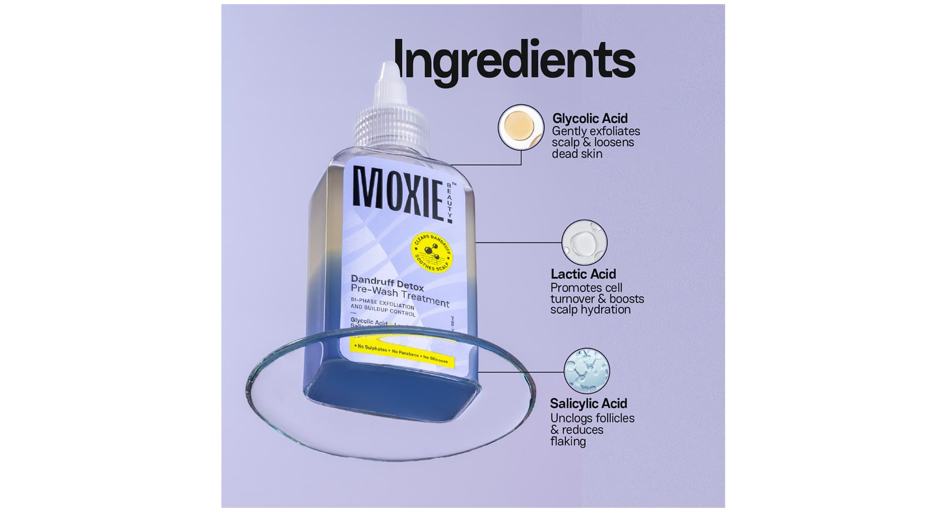 Moxie Beauty Dandruff Detox pre-wash treatment carton