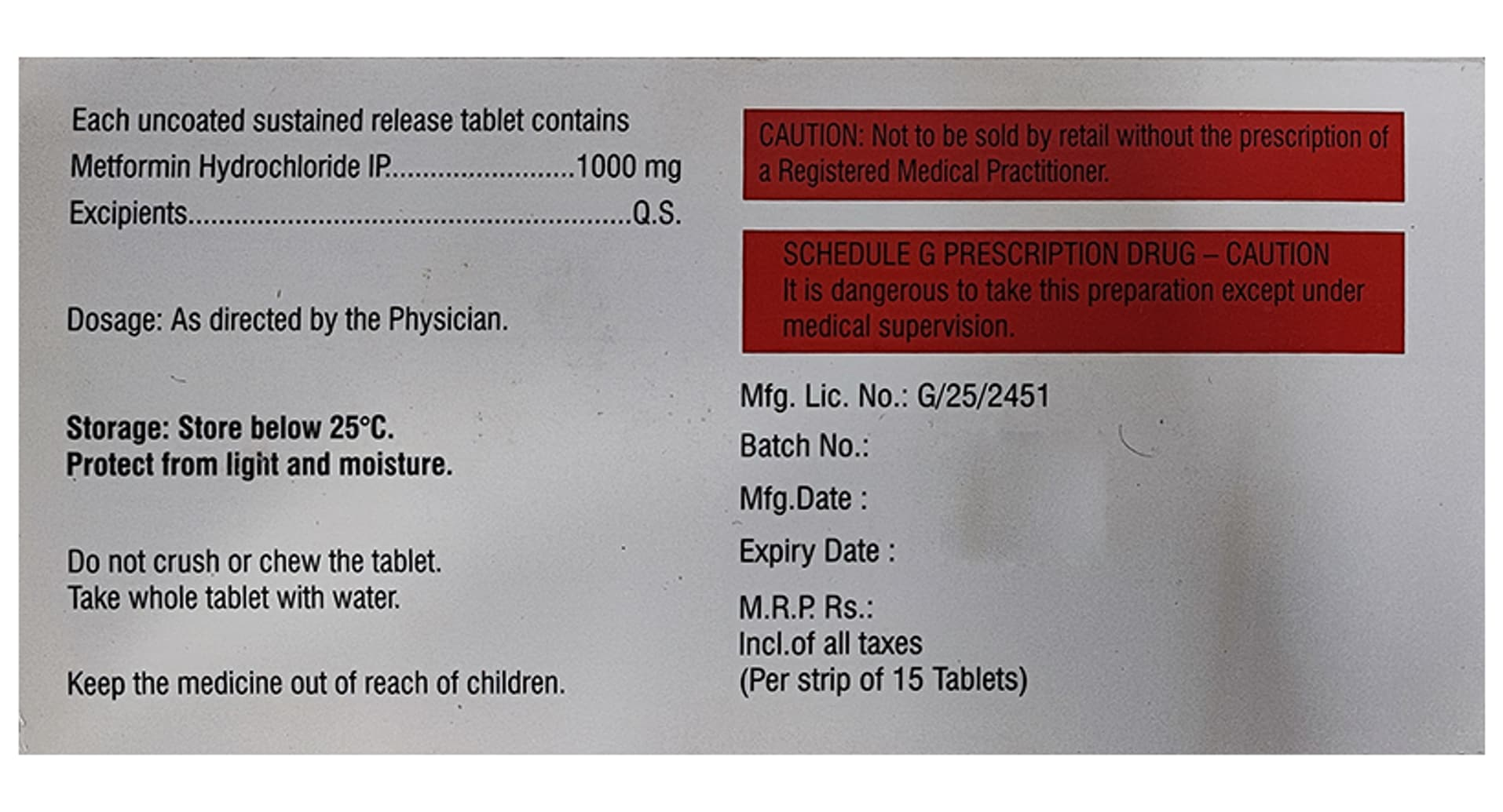 Obimet SR 1gm Tablet pack front