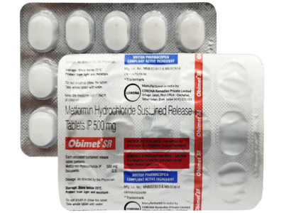 Obimet SR Tablet Corona Remedies metformin 500 mg sustained release strip of 15 tablets