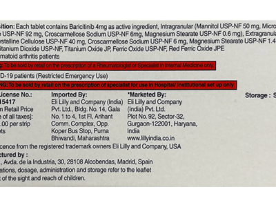 Olumiant Baricitinib 4mg composition panel and prescription warnings
