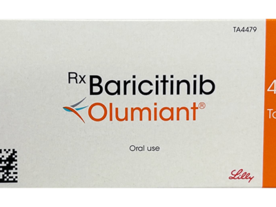 Olumiant Baricitinib 4mg tablet carton front, pack of 7, by Eli Lilly
