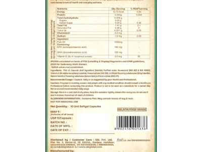 Omega 3 Softgel Capsules composition panel