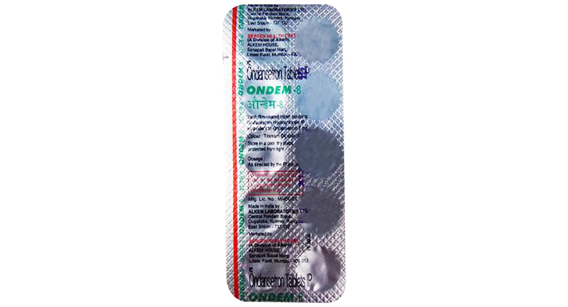 Ondem 8 mg Tablet composition and pack details