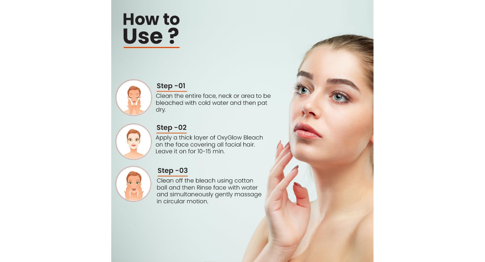 OxyGlow Herbals D-Tan Bleach Cream how to use in three steps