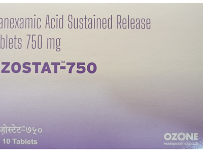 Ozostat-750 tranexamic acid sustained release tablets carton front