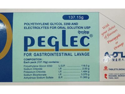Peglec polyethylene glycol 3350 and electrolytes for gastrointestinal lavage 137.15 g composition label