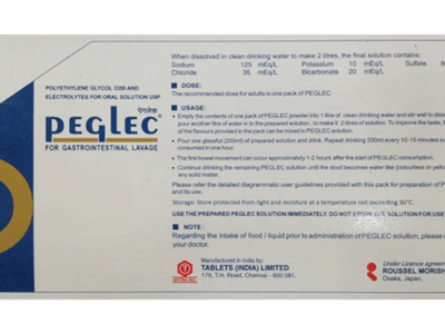 Peglec dose, usage and storage instruction panel