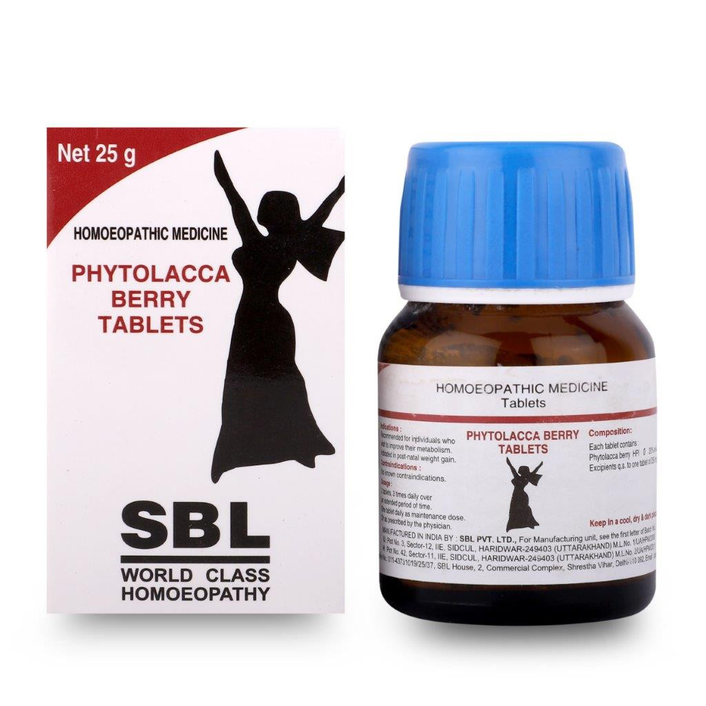 Phytolacca Berry Tablets homoeopathic weight management SBL bottle and carton