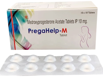 PregaHelp-M Tablet Medishri medroxyprogesterone acetate carton with strip