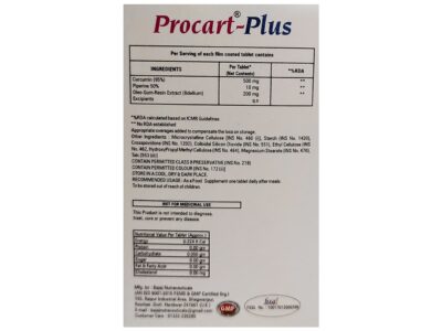 Procart-Plus Tablet curcumin piperine guggul ingredient panel