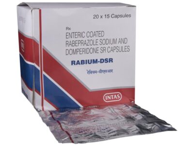Rabium-DSR enteric coated rabeprazole sodium and domperidone SR capsules Intas box with strip