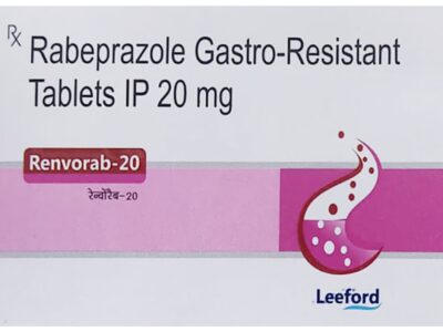 Renvorab-20 rabeprazole gastro-resistant tablets IP 20 mg Leeford carton front
