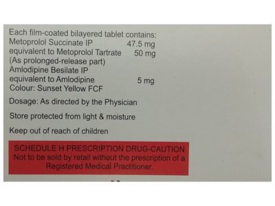 Revelol-AM 50/5 Tablet PR composition label Metoprolol Amlodipine Ipca
