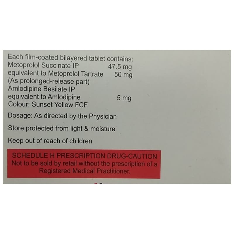 Revelol-AM 50/5 Tablet PR composition label Metoprolol Amlodipine Ipca