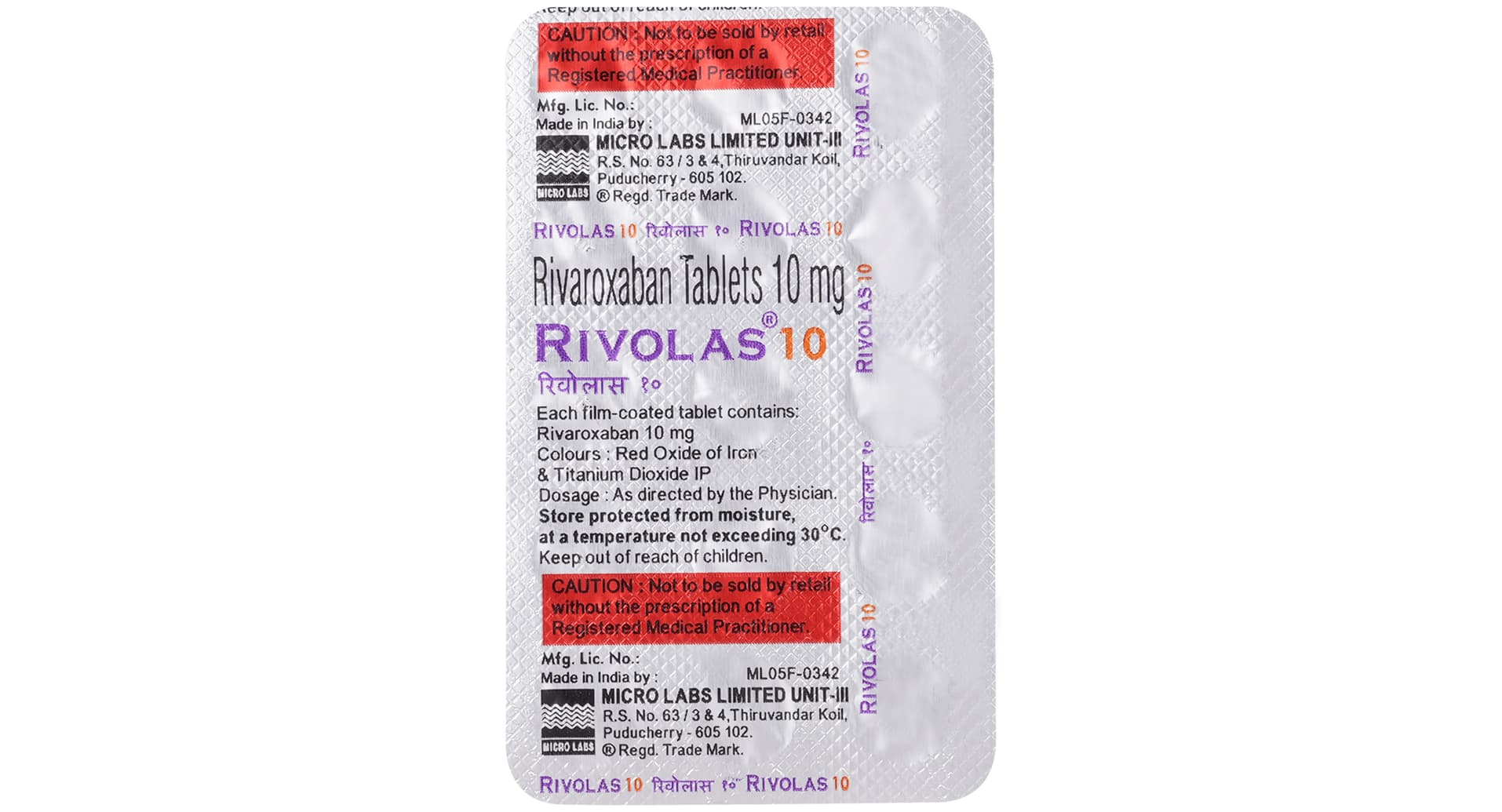 Rivolas 10 Tablet composition and pack details