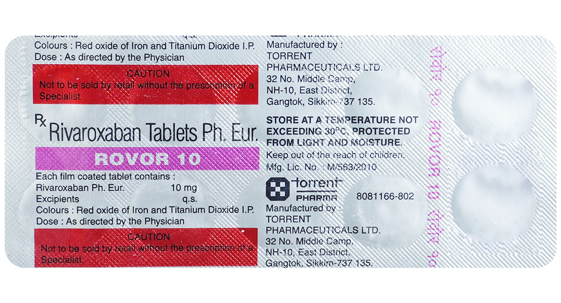 Rovor 10 Tablet composition and pack details