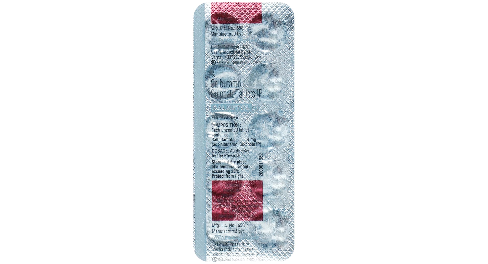 Salbetol 4 mg Tablet composition and manufacturer details