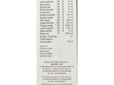 SBL Stobal Cough Syrup carton back panel