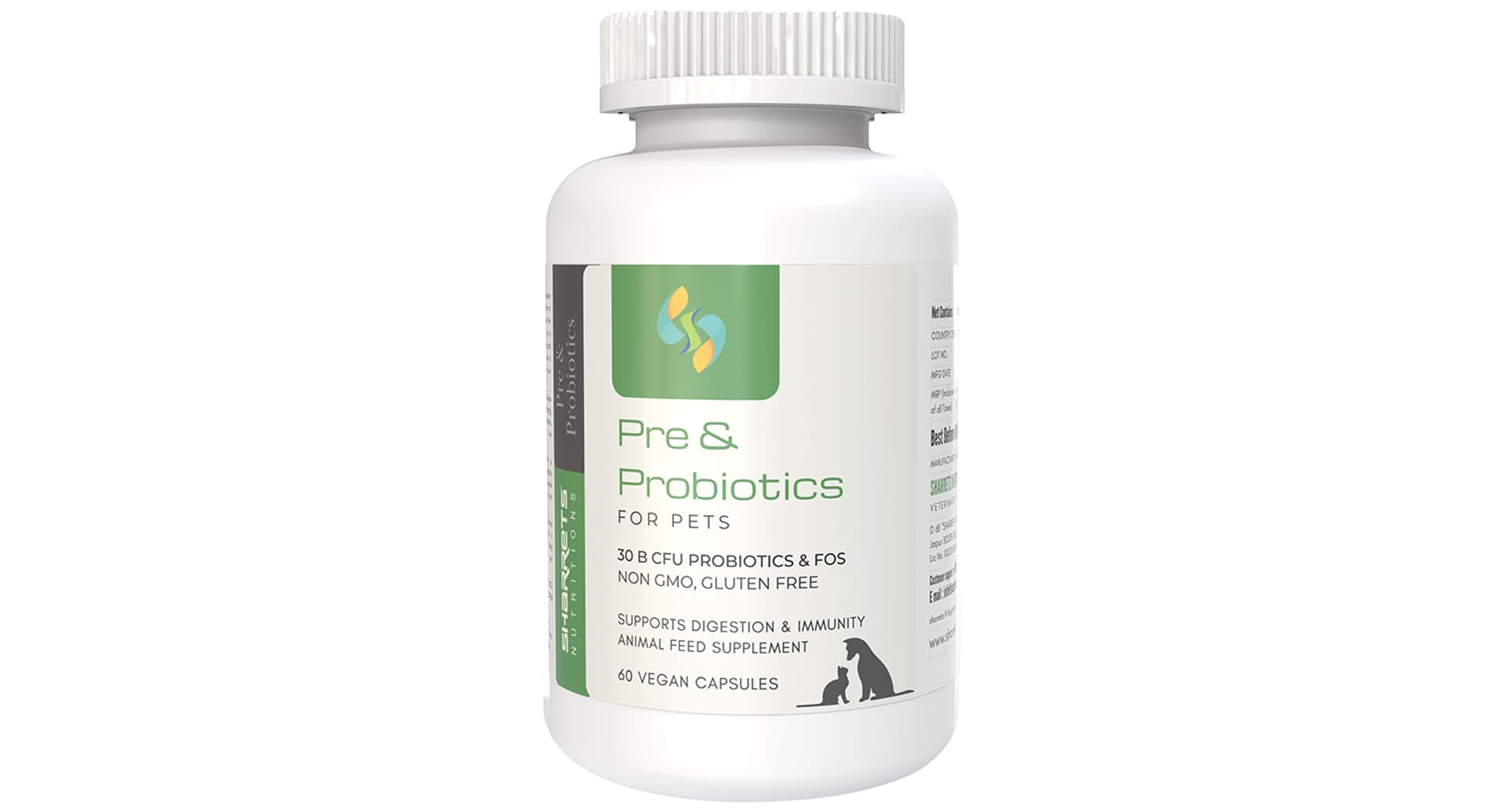 Sharrets Pre and Probiotics for Pets 30 billion CFU 60 vegan capsules bottle