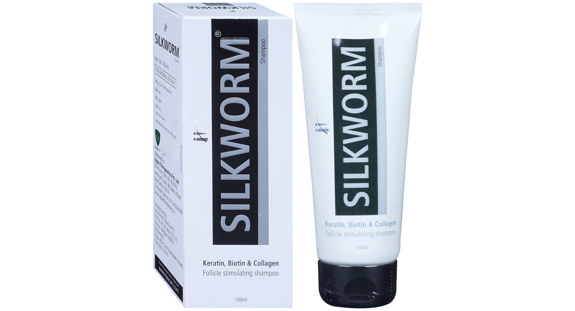 Silkworm Shampoo 100 ml bottle front with keratin and silk protein
