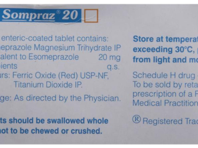 Sompraz 20 composition panel with Schedule H warning