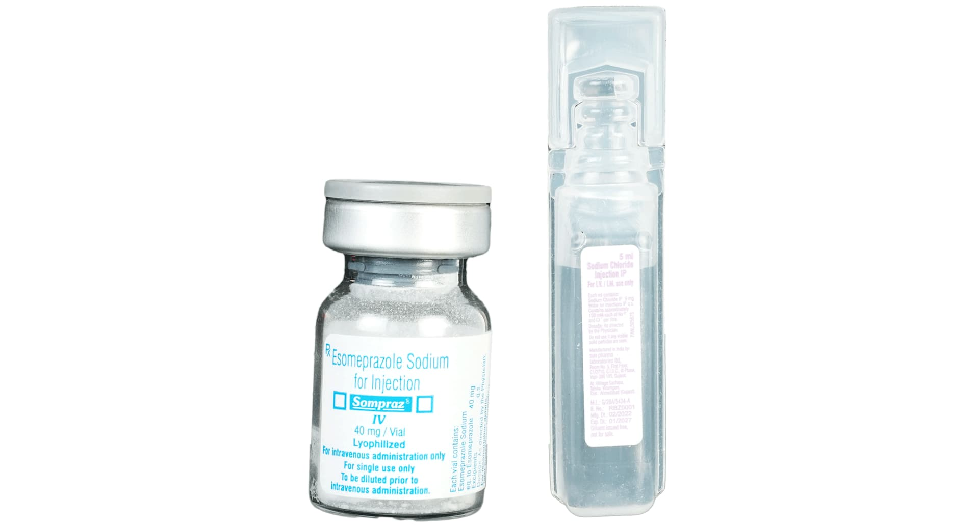 Sompraz IV vial and 5 ml sodium chloride injection IP diluent
