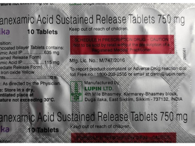 Tasika 750 mg tranexamic acid bilayer tablet blister with composition