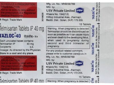 Tazloc-40 Tablet strip composition and pregnancy warning
