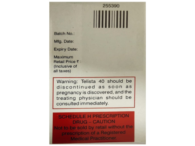 Telista 40 Tablet pregnancy warning and Schedule H panel