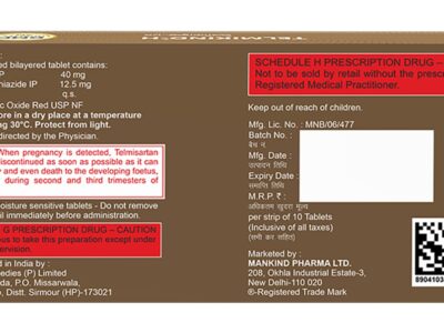 Telmikind-H Tablet Mankind telmisartan hydrochlorothiazide composition panel