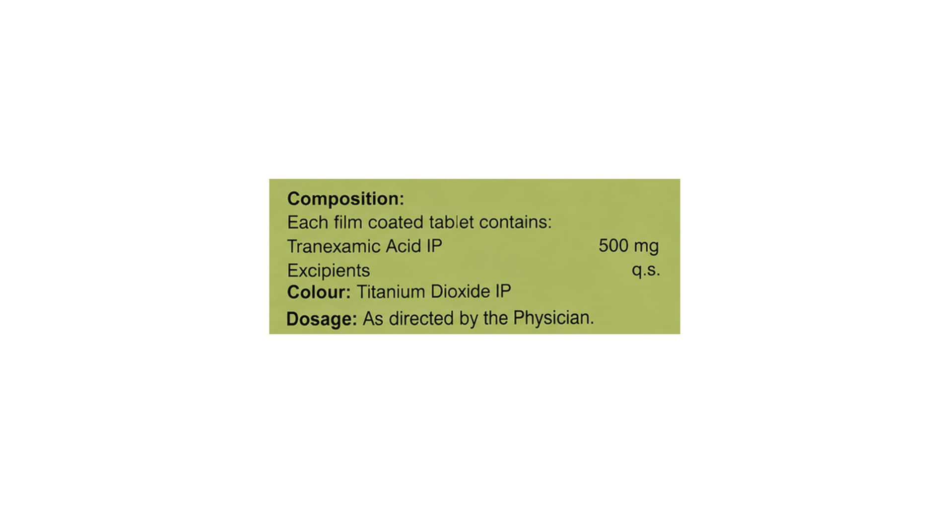 Tenacid-500 Tablet composition panel