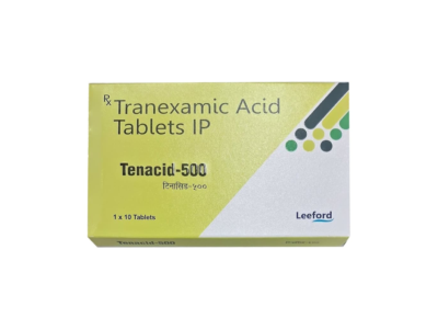 Tenacid-500 tranexamic acid tablets IP Leeford carton front